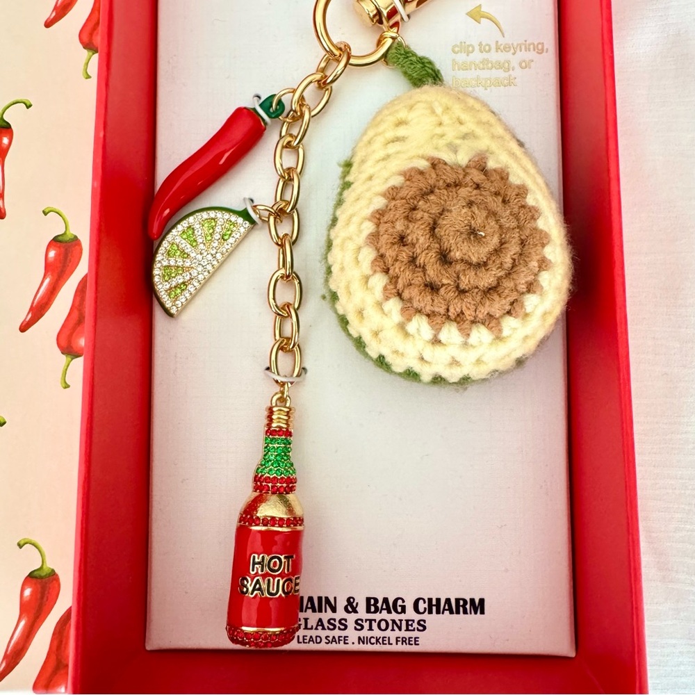 Piper K Crochet Avocado, Hot Sauce, Lime, & Chili Pepper Key Chain / Bag Charm - Picture 2 of 4